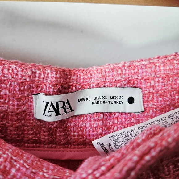 Zara Tweed Textured Wide Leg Cropped Pants Size XL Pink EUC - Picture 5 of 6